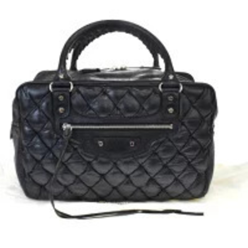 Balenciaga Matelasse duffel handbag quilted lambskin leather Black